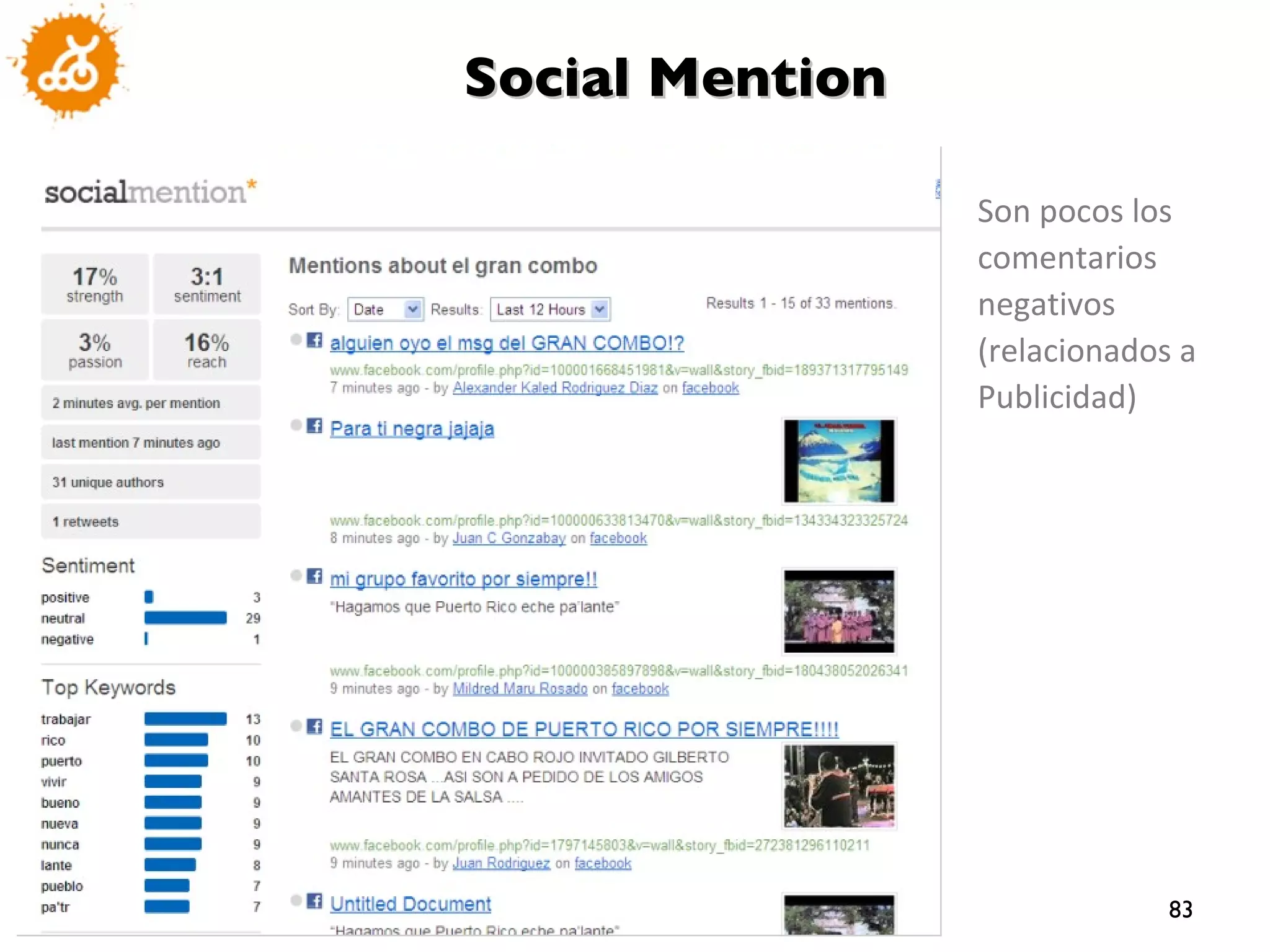 Son pocos los comentarios negativos (relacionados a Publicidad) Social Mention 