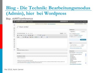 Blog - Die Technik: Bearbeitungsmodus (Admin), hier  bei Wordpress Bsp. stARTconference 