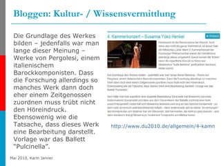 Bloggen: Kultur- / Wissensvermittlung Die Grundlage des Werkes bilden – jedenfalls war man lange dieser Meinung – Werke von Pergolesi, einem italienischem Barockkomponisten. Dass die Forschung allerdings so manches Werk dann doch eher einem Zeitgenossen zuordnen muss trübt nicht den Höreindruck. Ebensowenig wie die Tatsache, dass dieses Werk eine Bearbeitung darstellt. Vorlage war das Ballett “Pulcinella”.   http://www.du2010.de/allgemein/4-kammerkonzert-susanna-yoko-henkel   