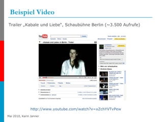 Beispiel Video http:// www.youtube.com / watch?v=xZchYVTvPew Trailer „Kabale und Liebe“, Schaubühne Berlin (~3.500 Aufrufe) 