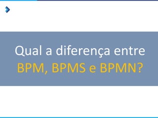 Qual a diferença entre
BPM, BPMS e BPMN?
 