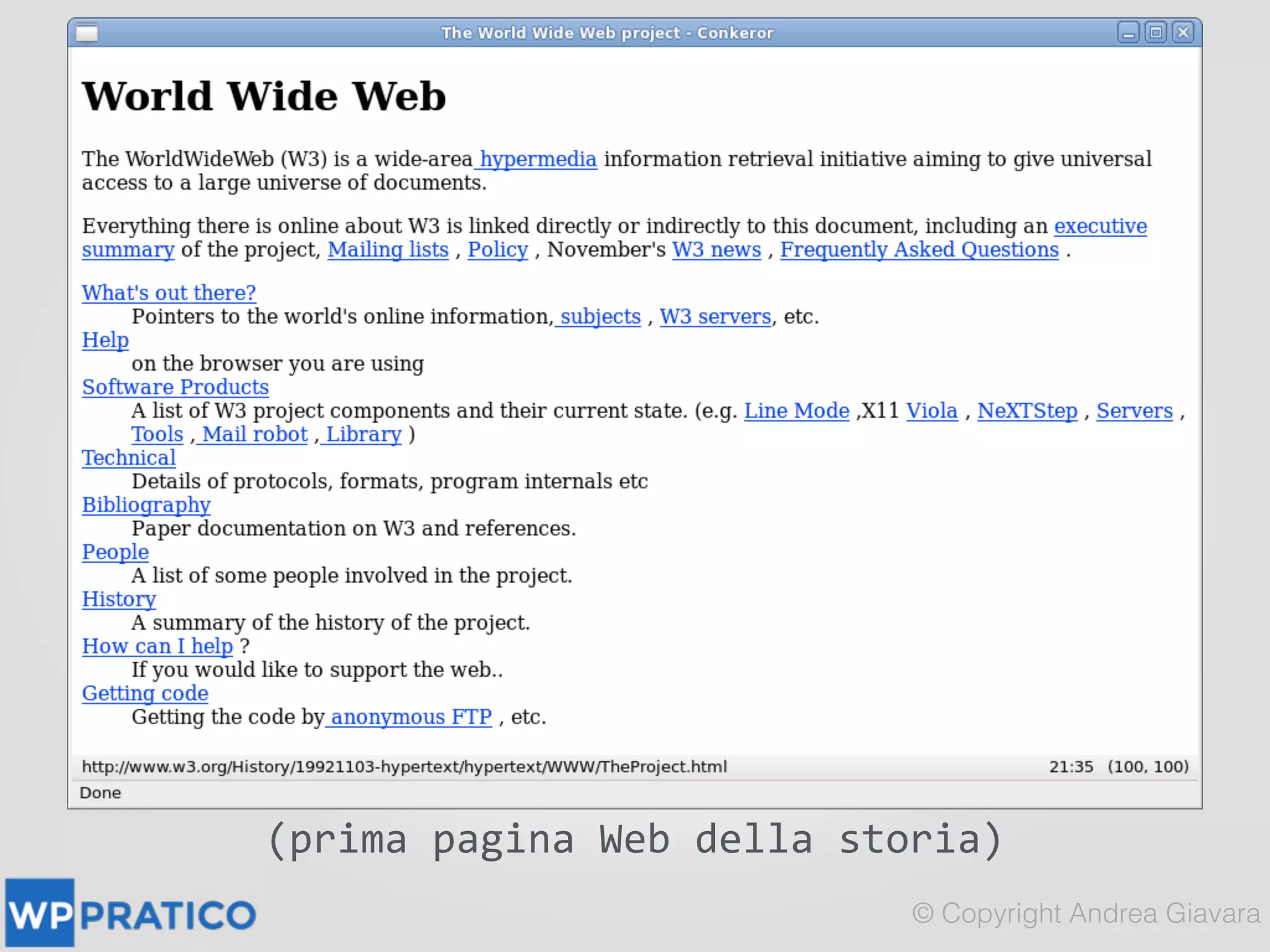 (prima	
  pagina	
  Web	
  della	
  storia)
 