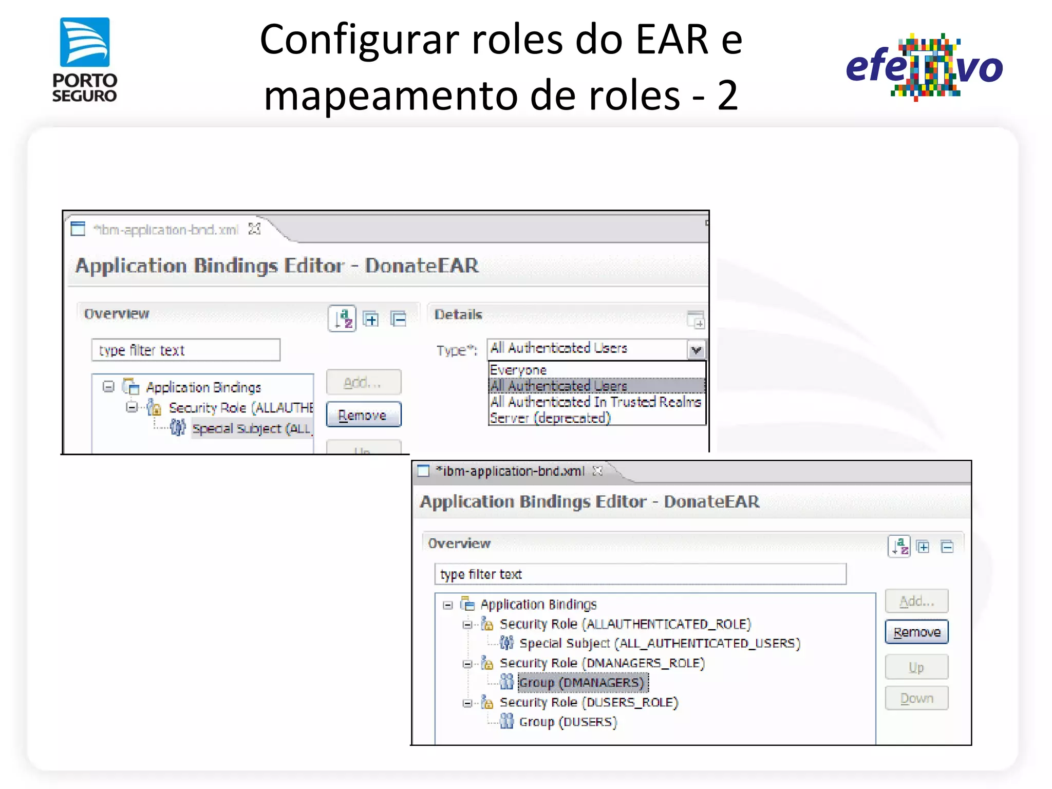 Configurar roles do EAR e
mapeamento de roles - 2
 