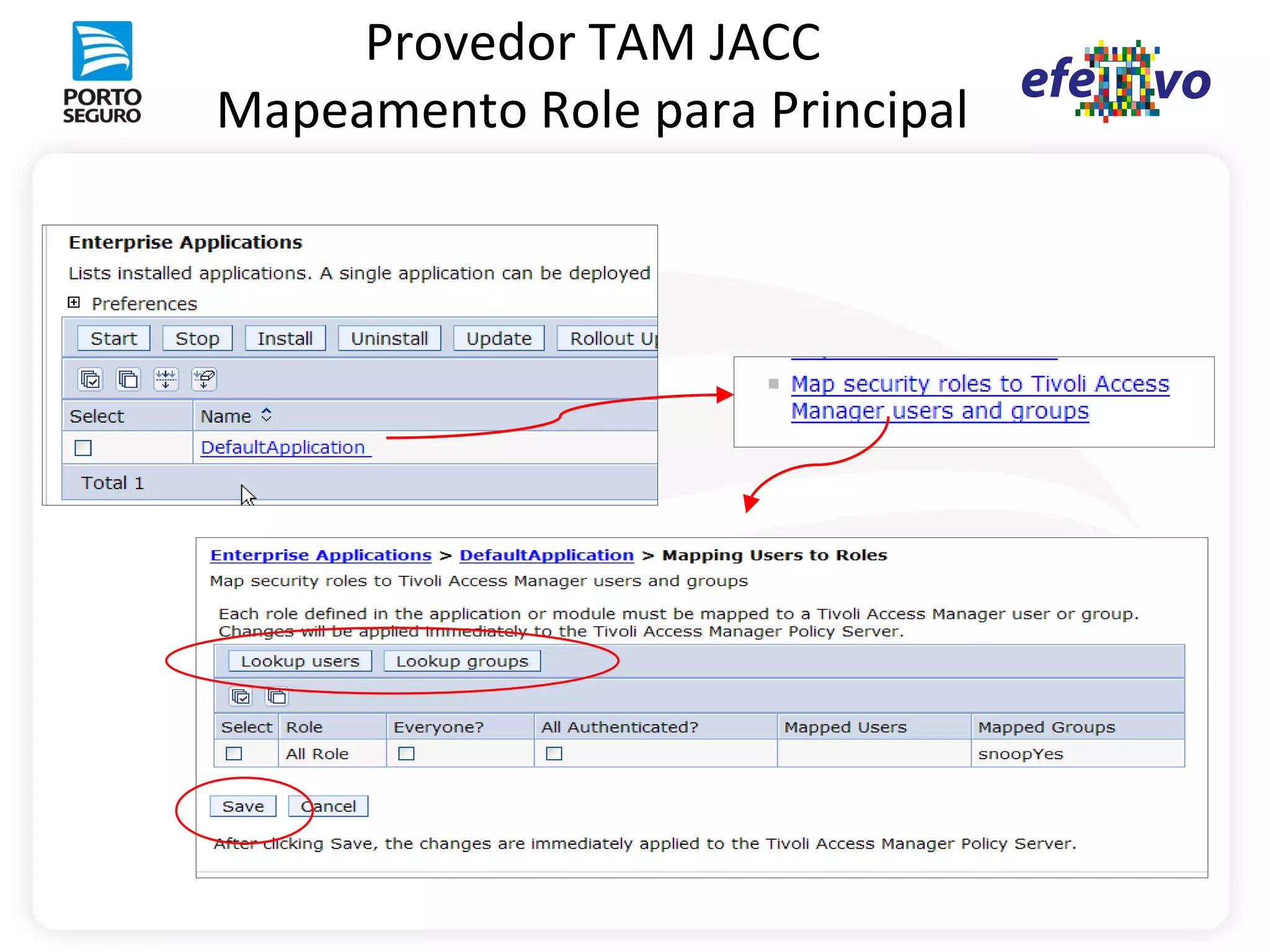 Provedor TAM JACC
Mapeamento Role para Principal
 
