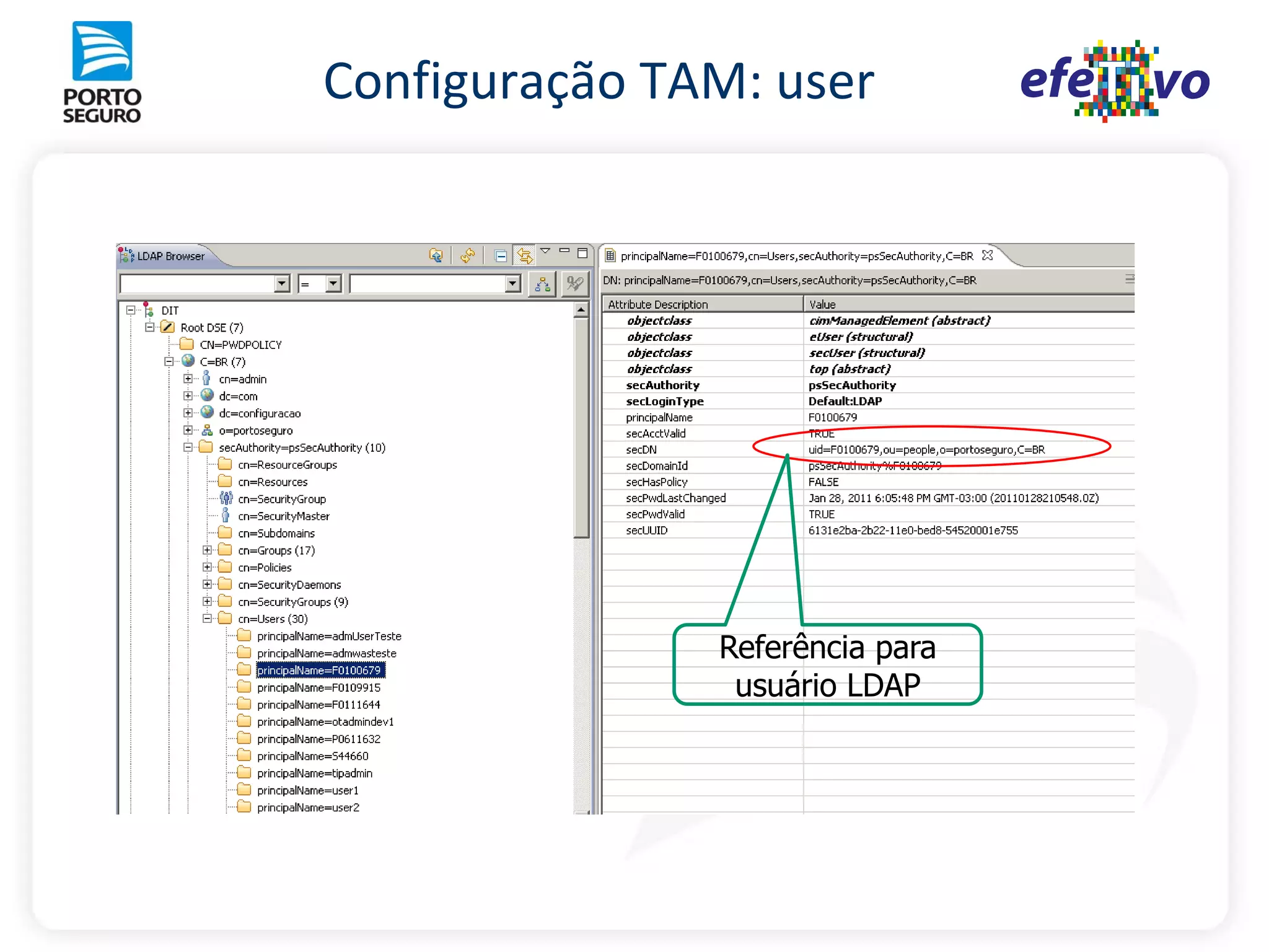 Configuração TAM: user




               Referência para
                usuário LDAP
 