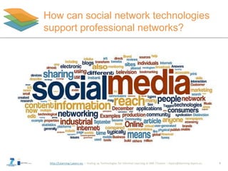 http://Learning-Layers-eu
How can social network technologies
support professional networks?
9
Paula asks others for
information and advice
 