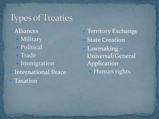  Alliances
 Military
 Political
 Trade
 Immigration
 International Peace
 Taxation
 Territory Exchange
 State Cre...