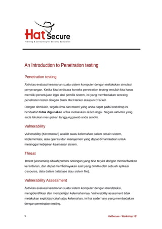 Workshop 101 - Penetration testing & Vulnerability assessment system | PDF