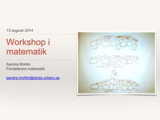 13 augusti 2014
Workshop i
matematik
Sandra Mohlin
Förstelärare matematik
sandra.mohlin@skola.ockero.se
 