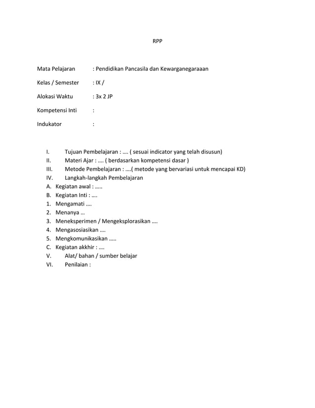 contoh rpp pkn smp kurikulum 2013 | DOCX
