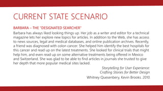 CURRENT STATE SCENARIO
BARBARA – THE “DESIGNATED SEARCHER”
Barbara has always liked looking things up. Her job as a writer...