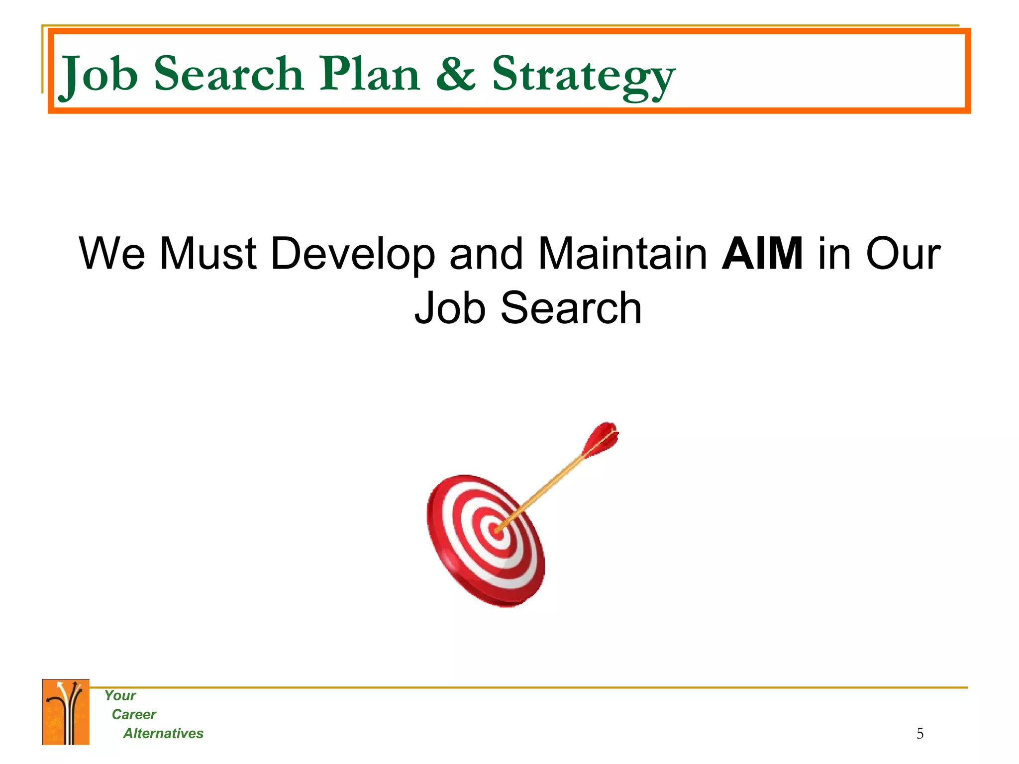 Job Search Plan & Strategy We Must Develop and Maintain  AIM  in Our Job Search 