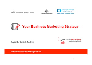 Your Business Marketing Strategy
Presenter Danielle MacInnis
www.macinnismarketing.com.au
1
!
 