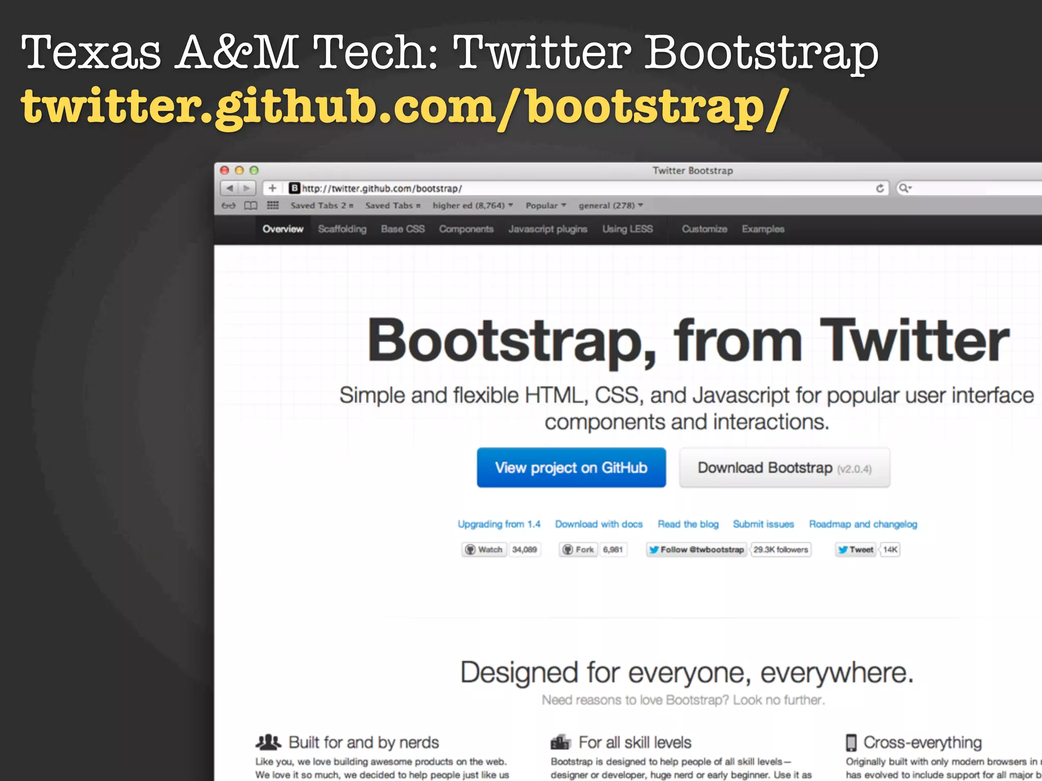 Texas A&M Tech: Twitter Bootstrap
twitter.github.com/bootstrap/
 