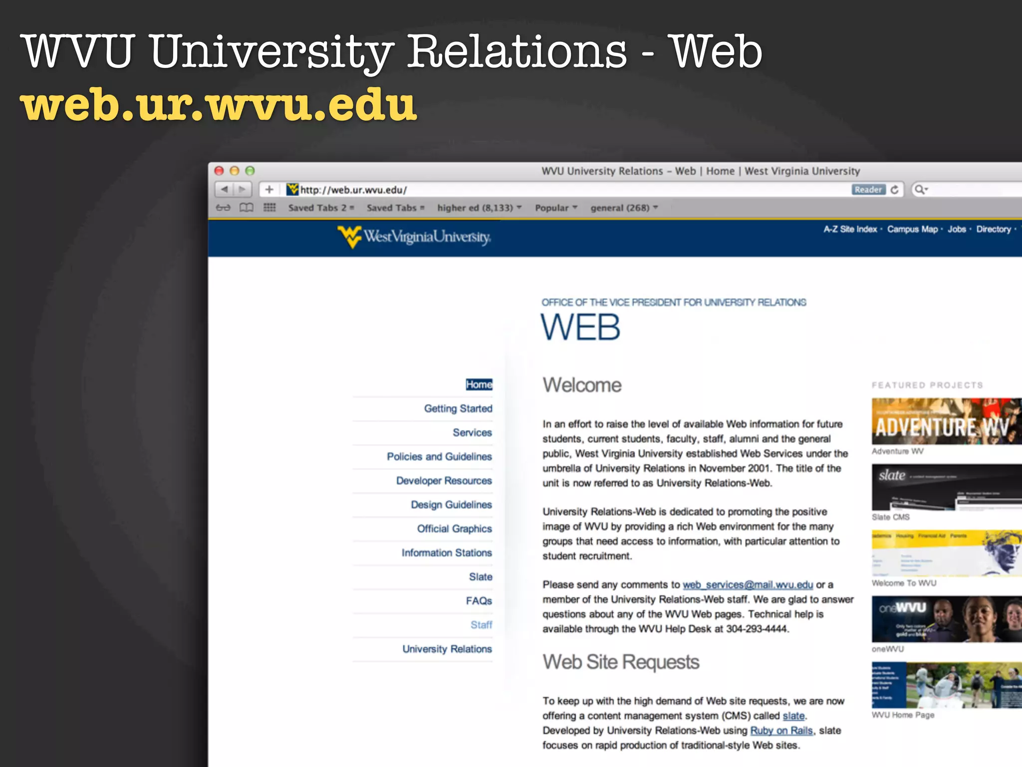 WVU University Relations - Web
web.ur.wvu.edu
 