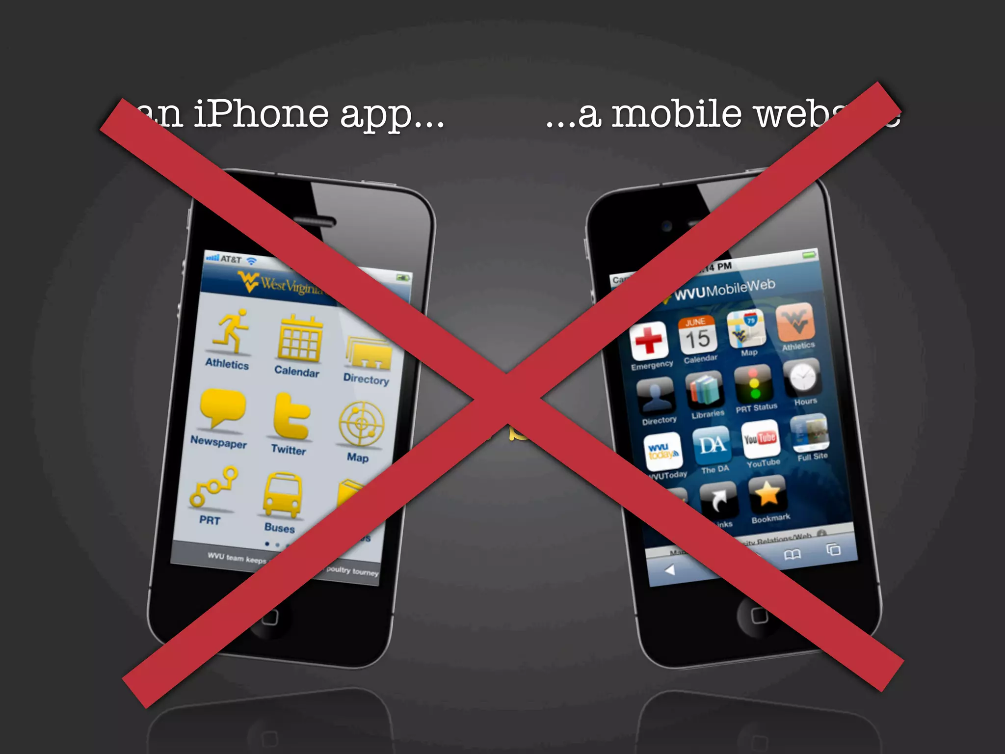 an iPhone app...     ...a mobile website




                   vs.
 