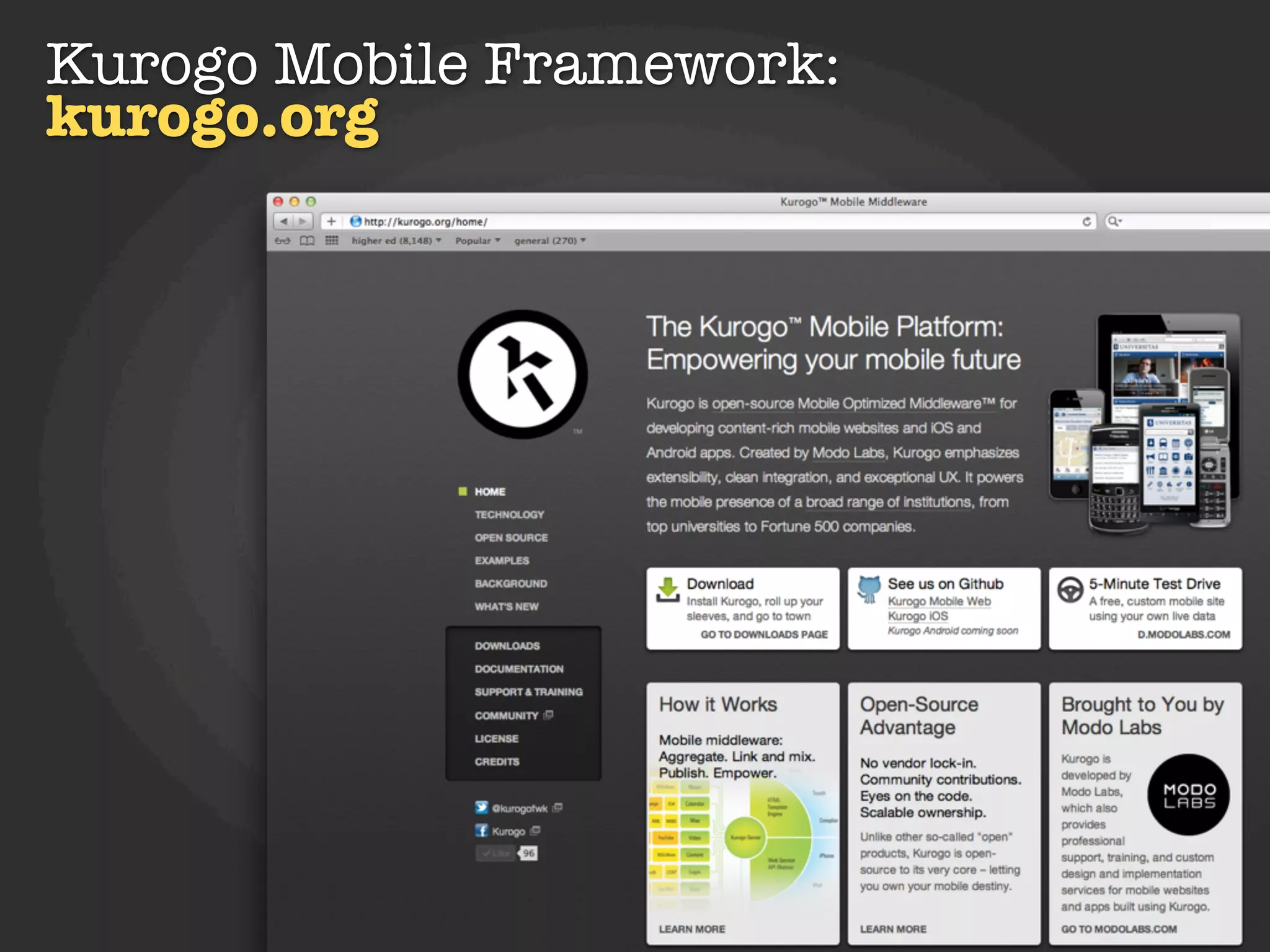 Kurogo Mobile Framework:
kurogo.org




               Kurogo
 