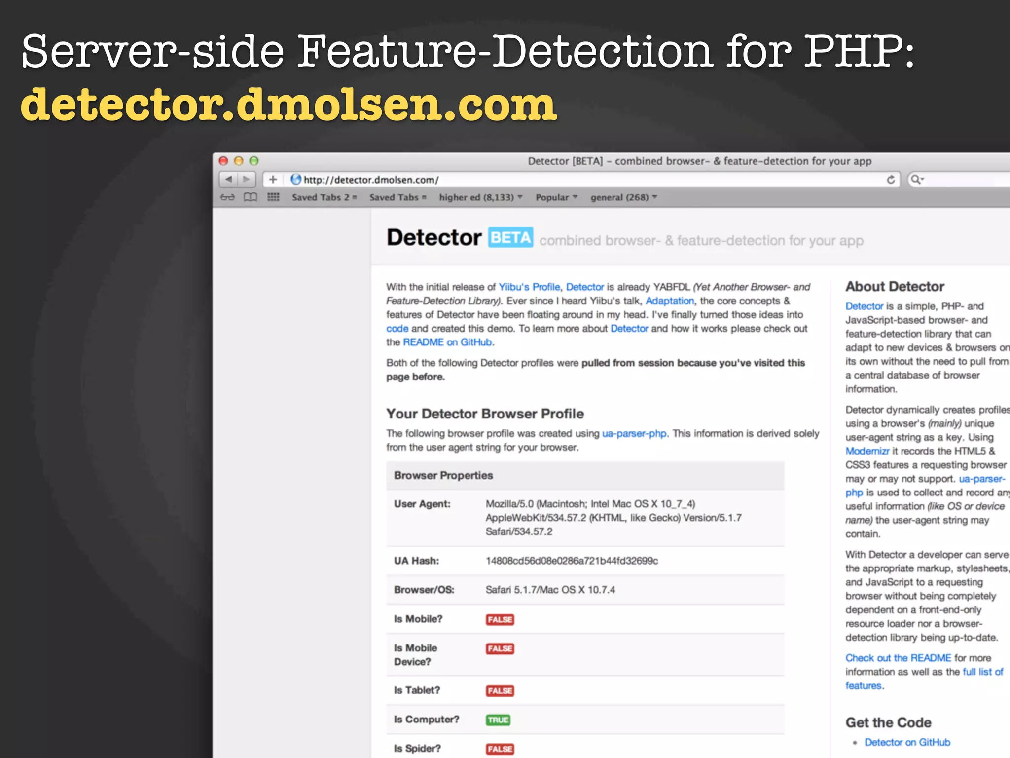 Server-side Feature-Detection for PHP:
detector.dmolsen.com




                 Kurogo
 
