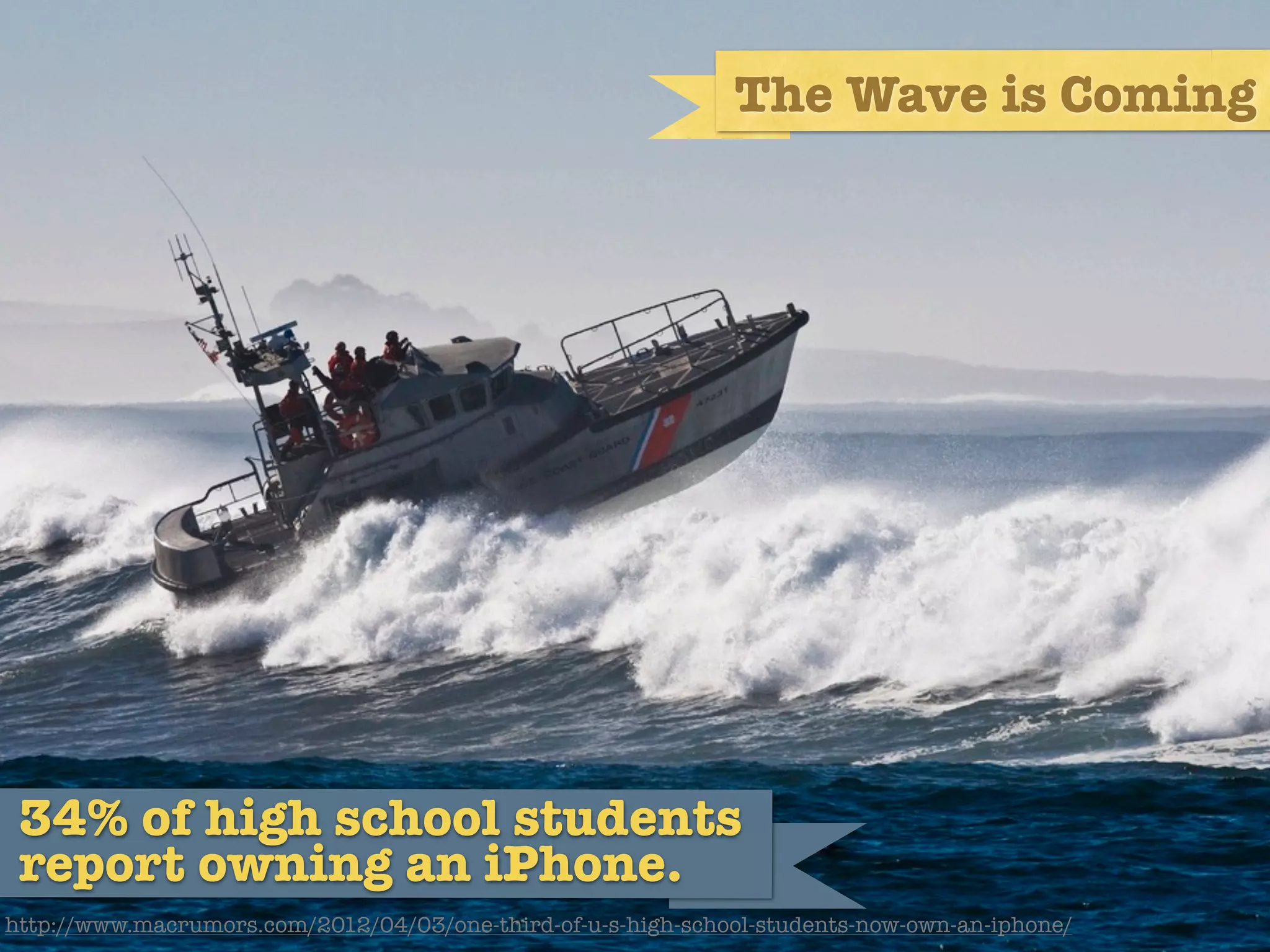 The Wave is Coming




 34% of high school students
 report owning an iPhone.
http://www.macrumors.com/2012/04/03/one-third-of-u-s-high-school-students-now-own-an-iphone/
 