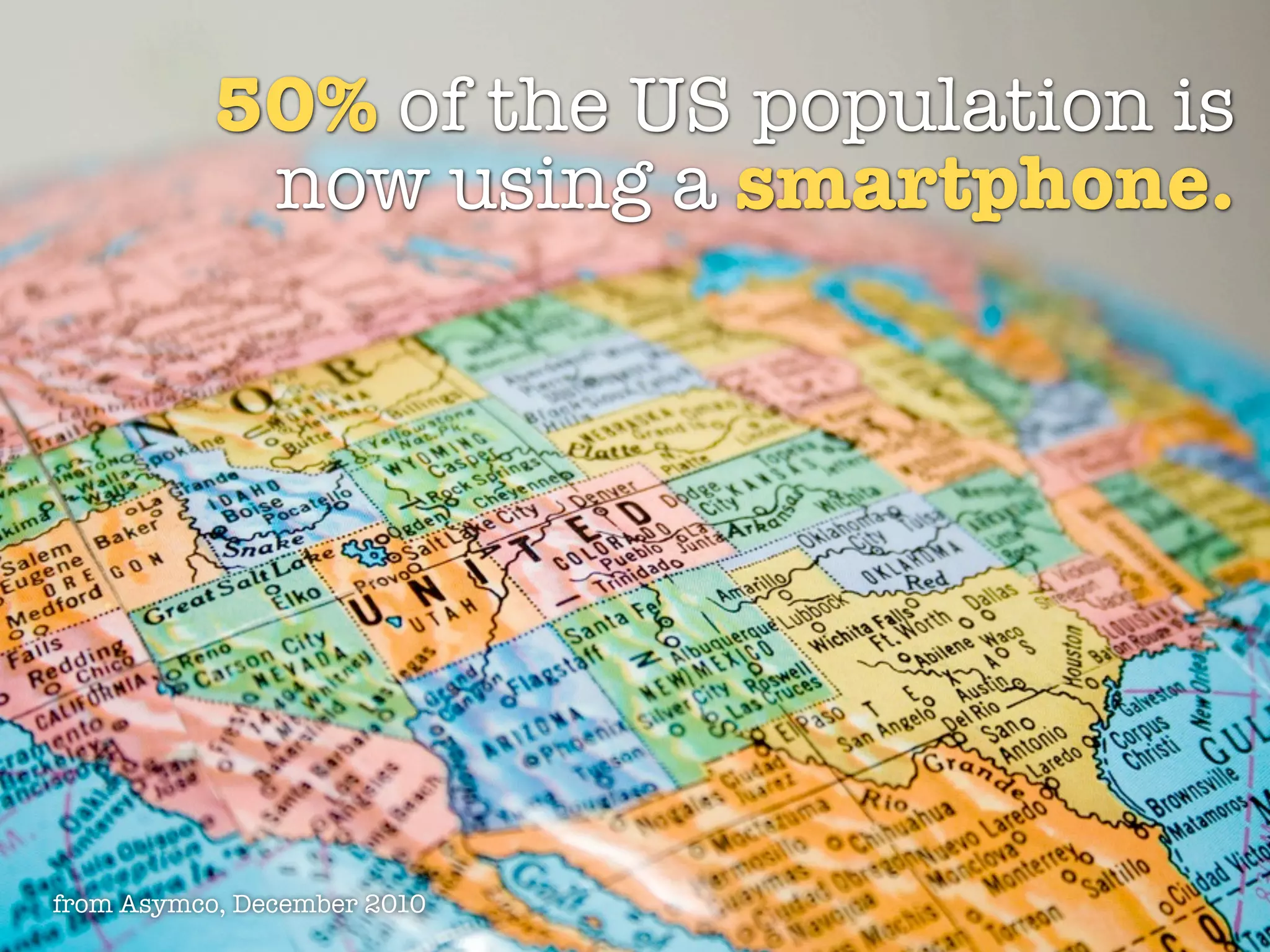 50% of the US population is
            now using a smartphone.




from Asymco, December 2010
 