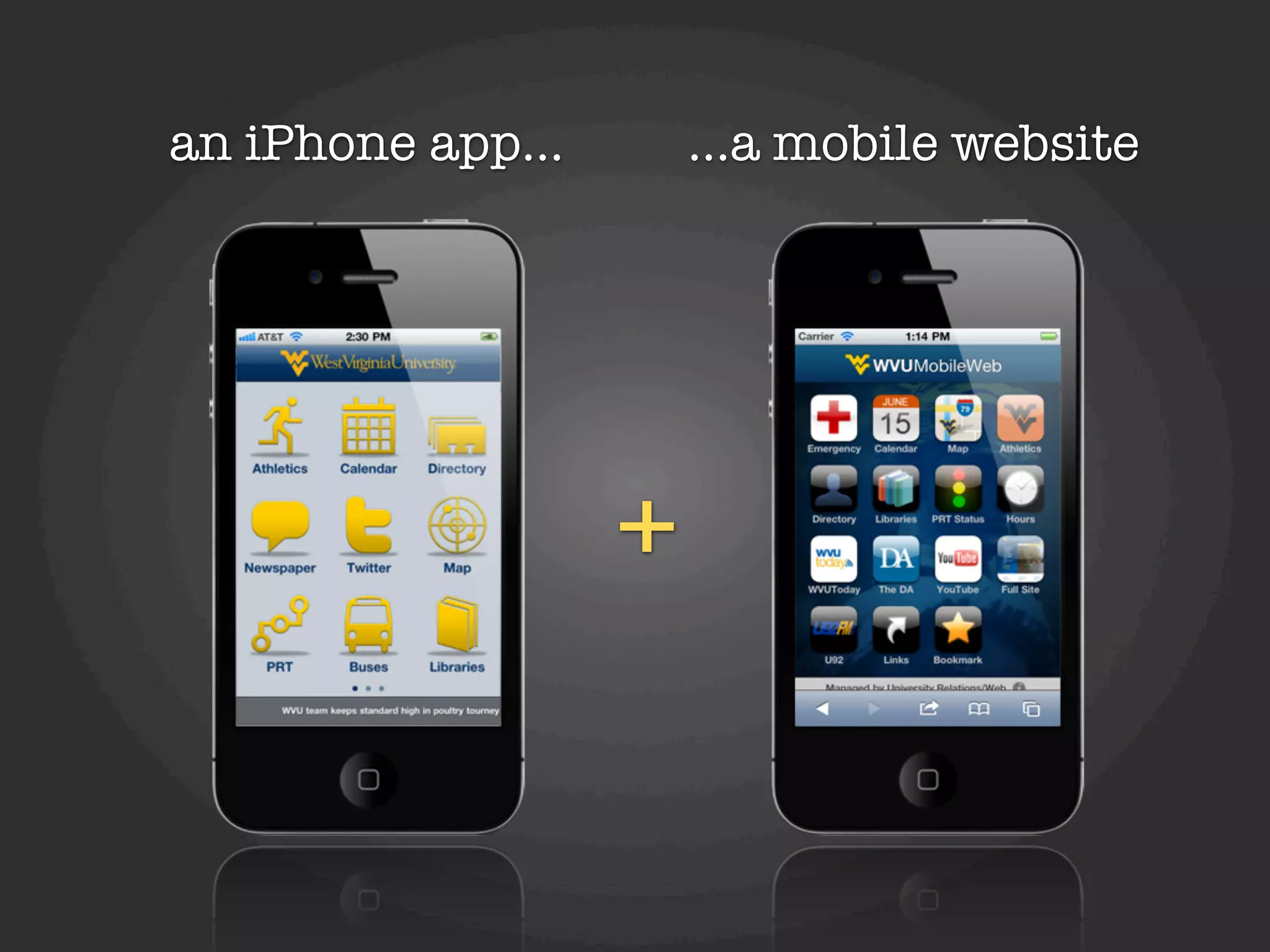 an iPhone app...       ...a mobile website




                   +
 