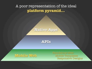 A poor representation of the ideal
      platform pyramid...




          Native Apps


              APIs

             ...