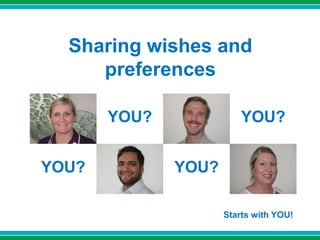 Sharing wishes and
preferences
Starts with YOU!
YOU?
 