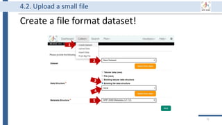 Create a file format dataset!
71
4.2. Upload a small file
1
2
5
 