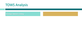 TOWS Analysis
Strategic Options ranking
 
