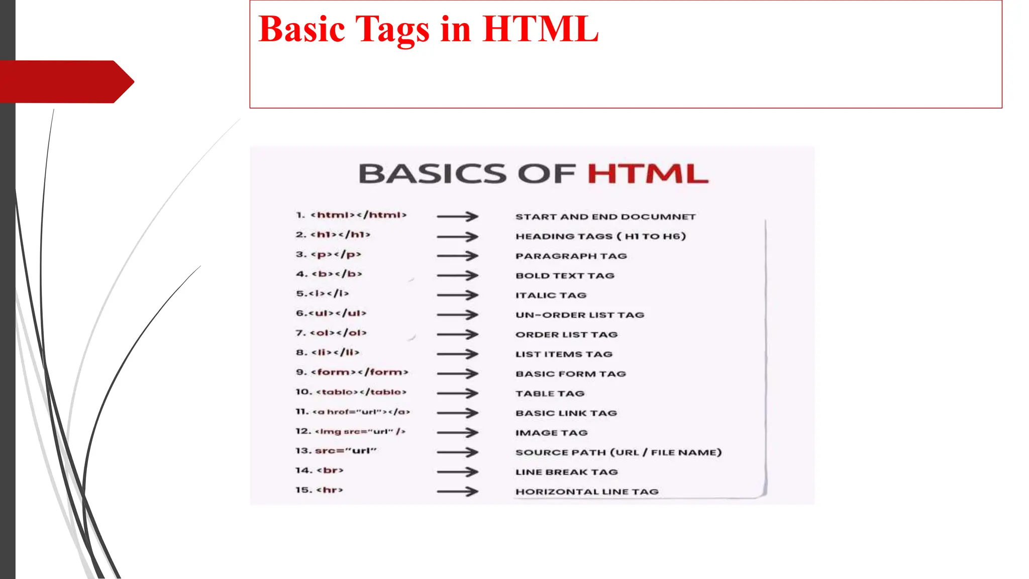 Basic Tags in HTML
 