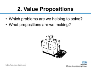 http://hsi.cloudapp.net/
2. Value Propositions
• Which problems are we helping to solve?
• What propositions are we making?
 