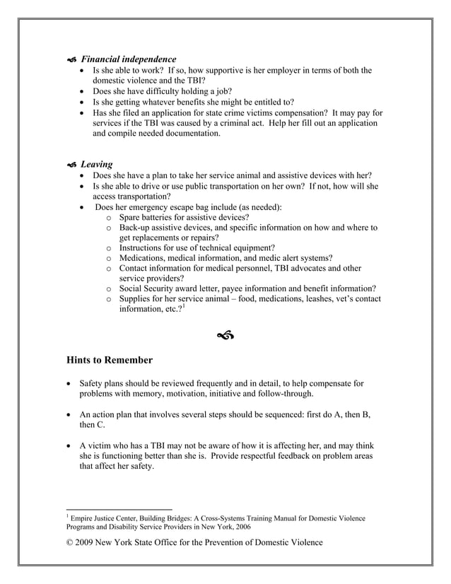 Workshop 30 Safety Planning Tbi Handout | PDF