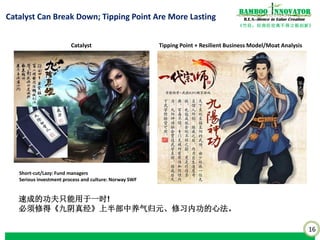 16
《竹经：经商经世离不得立根创新》
nnovatorBamboo
R.E.S.-ilience in Value Creation
What is the Relationship Between Business Model/Moat &
Tipping Point Analysis?
MOAT
Share Price
Has Already
 