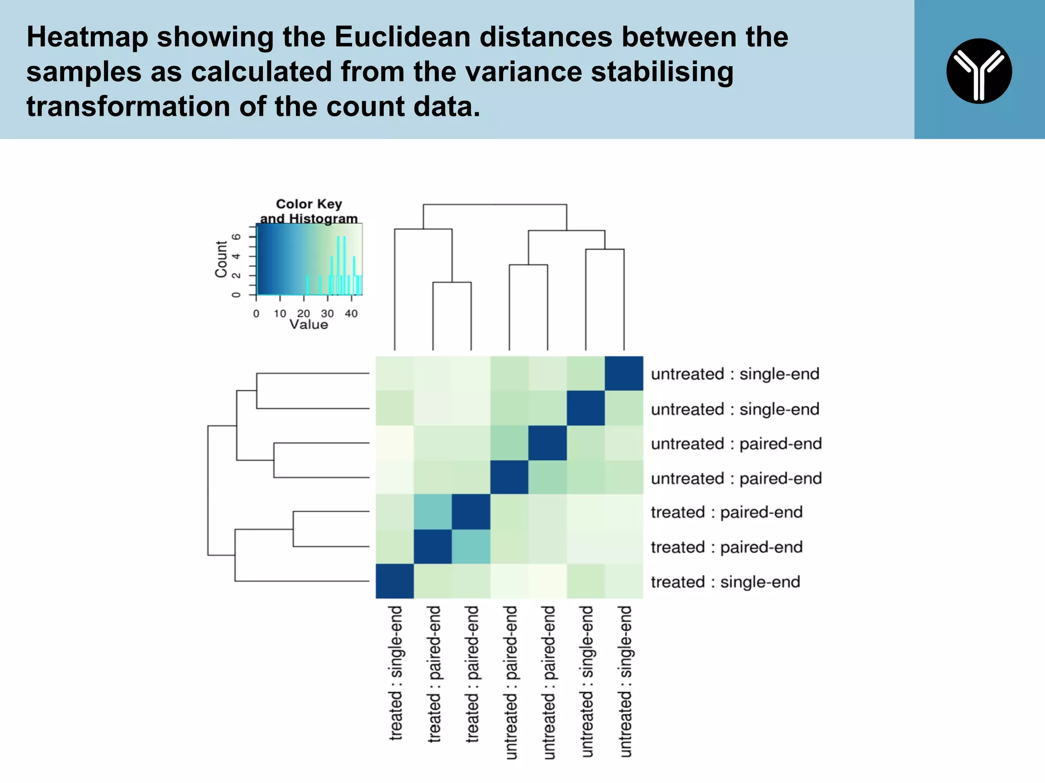 Heatmap showing the Euclidean distances between the
samples as calculated from the variance stabilising
transformation of the count data.
65
 
