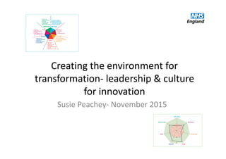Creating the environment for 
transformation‐ leadership & culture 
for innovation
Susie Peachey‐ November 2015
 