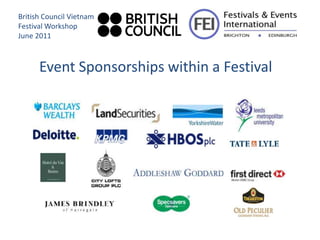 British Council Vietnam
Festival Workshop
June 2011



      Event Sponsorships within a Festival
 