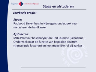 Begrijpen van technieken (en waar deze mis kunnen gaan) alleen door begrip van biologische processenOnderzoekscompetenties: Resultaten analyseren“Resultatenvolgensde geschiktemethodeanalyseren”Kritischehouding: “Zijn de resultatenbetrouwbaar?” (zijnallecontroleszoalsverwacht?)“Zijn de resultatenstatistiek significant” DNA analyseAnalyse van geproduceerd eiwit“Wat betekenen de resultaten m.b.t. de onderzoeksvraag?”“Indien er een onverwachts resultaat uitkomt, waaraan kan dit liggen?”