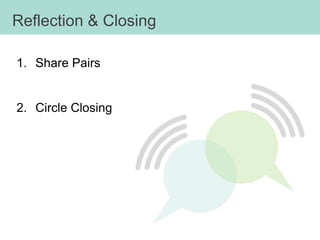 Reflection & Closing

1. Share Pairs


2. Circle Closing
 