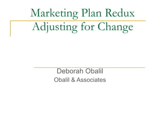 Marketing Plan Redux
Adjusting for Change


     Deborah Obalil
    Obalil & Associates
 