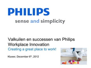 Valkuilen en successen van Philips
Workplace Innovation
Creating a great place to work!

Kluwer, December 6th, 2012
 