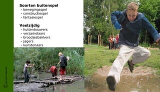 Soorten buitenspel
                        - bewegingsspel
                        - constructiespel
                        - fantasiespel

                        Veelzijdig
                        -   huttenbouwers
                        -   verzamelaars
                        -   broodjesbakkers
                        -   jagers
                        -   kunstenaars
FRIS IN HET LANDSCHAP
 