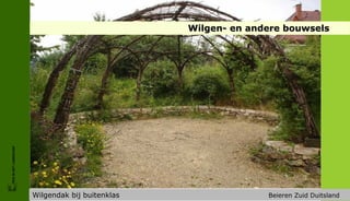Wilgen- en andere bouwsels
FRIS IN HET LANDSCHAP




                        Wilgendak bij buitenklas                 Beieren Zuid Duitsland
 