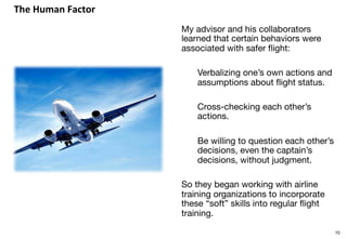 The	Human	Factor	
My advisor and his collaborators
learned that certain behaviors were
associated with safer ﬂight: 

Verb...