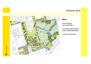 ontwerp park



                            Water

                            • extra berging
                            voor hemelwater

                            • scheiding gebiedseigen
                            water- hemelwaterafvoer

                            • aquafin nieuw tracé
FRISFRIS IN HET LANDSCHAP
     IN HET LANDSCHAP
 