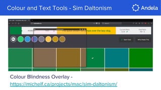 Colour and Text Tools - Sim Daltonism
Colour Blindness Overlay -
https://michelf.ca/projects/mac/sim-daltonism/
 