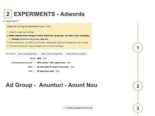 2 EXPERIMENTS - Adwords
Ad Group - Anunturi - Anunt Nou 2
1
3
 