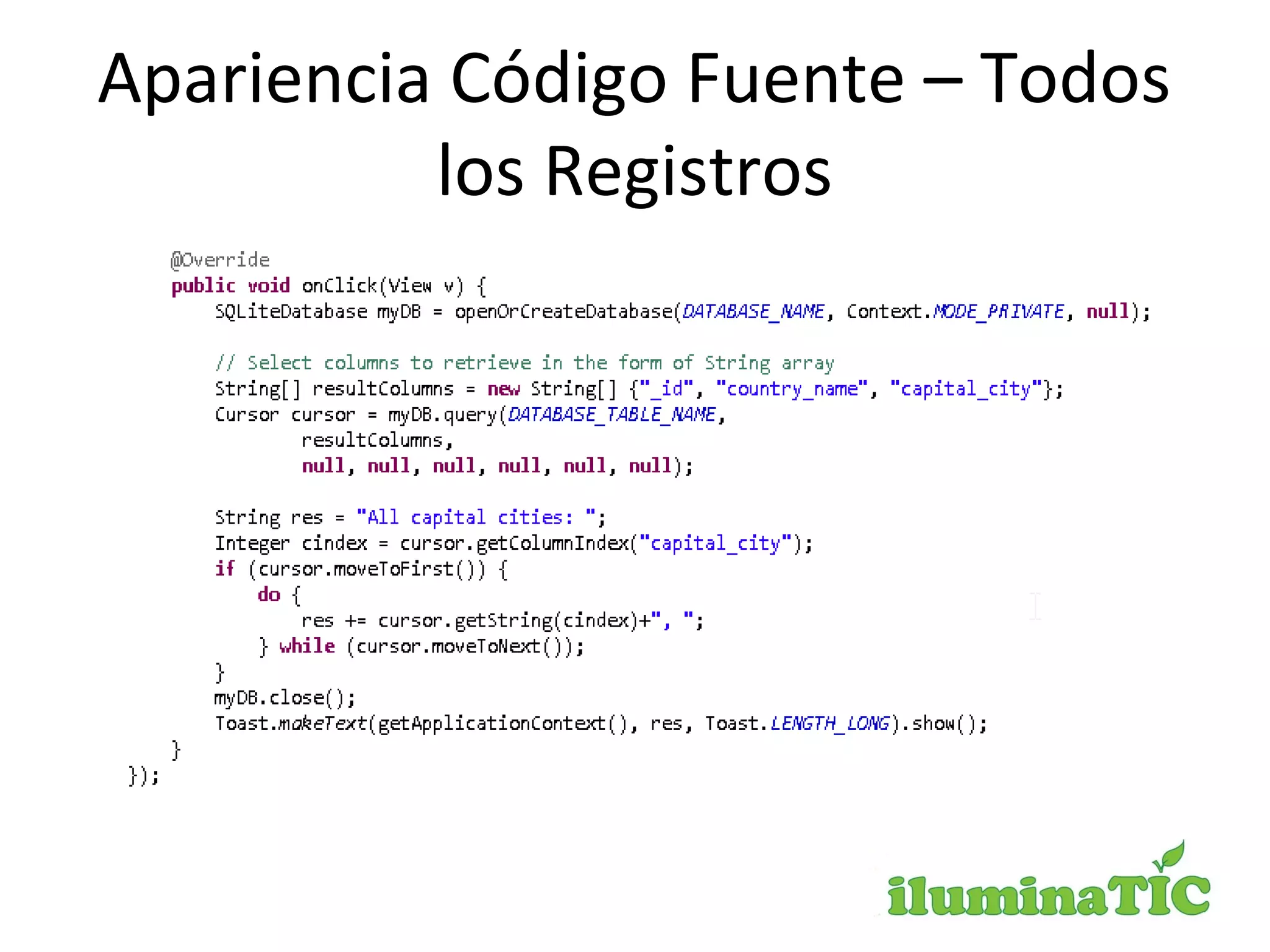 Apariencia Código Fuente – Todos
los Registros