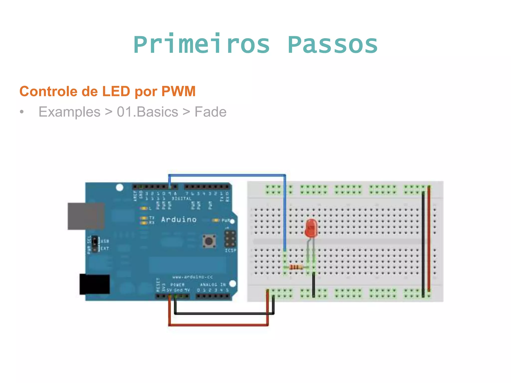 Primeiros Passos Controle de LED por PWM • Examples > 01.Basics > Fade 