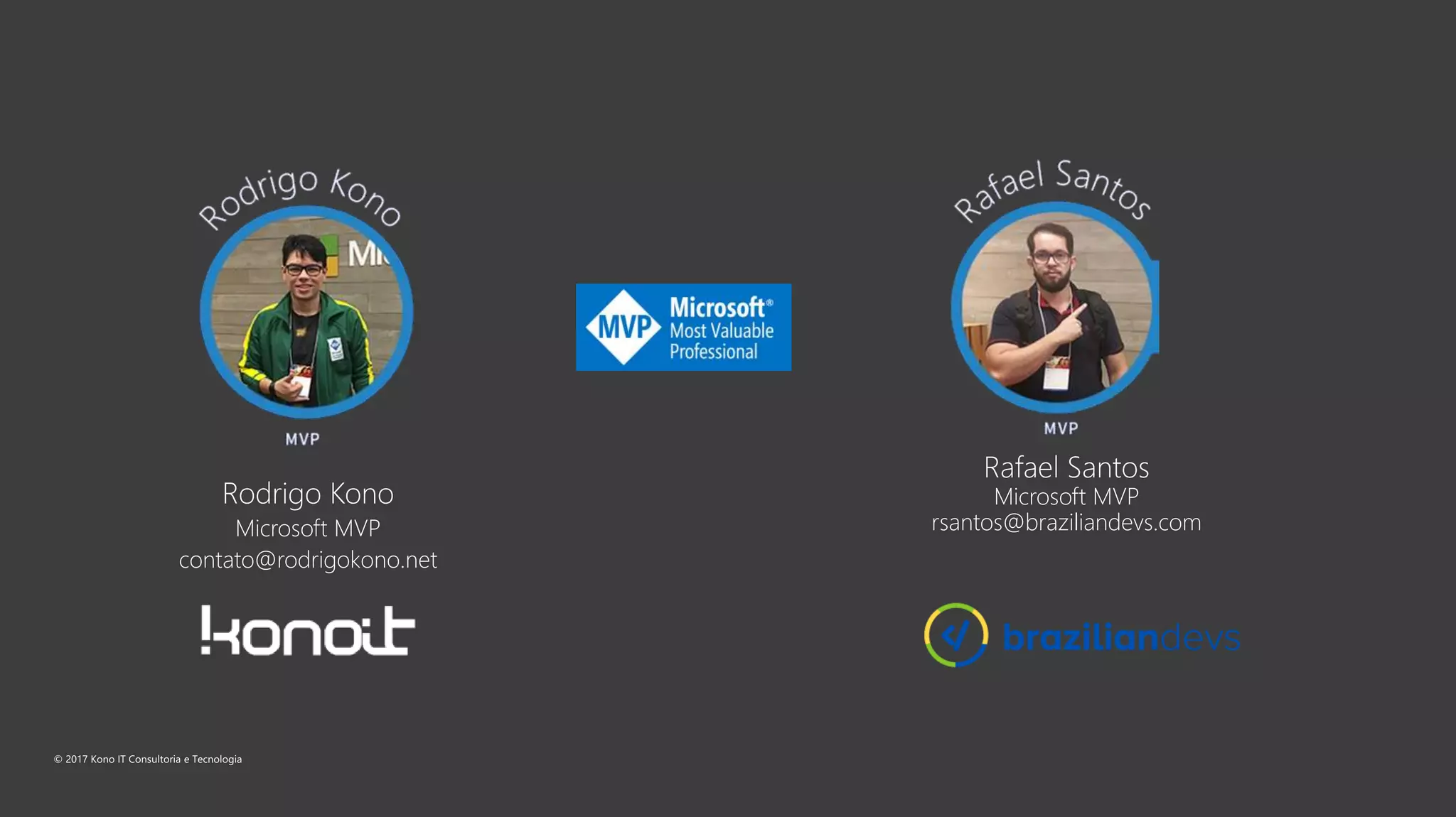 Rodrigo Kono Microsoft MVP contato@rodrigokono.net Rafael Santos Microsoft MVP rsantos@braziliandevs.com 