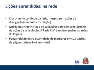 2. ArticulaçãoResultados3. Auto-organização2. Articulação1. Estruturação da redeMembros e MunicípiosFóruns e Grupos